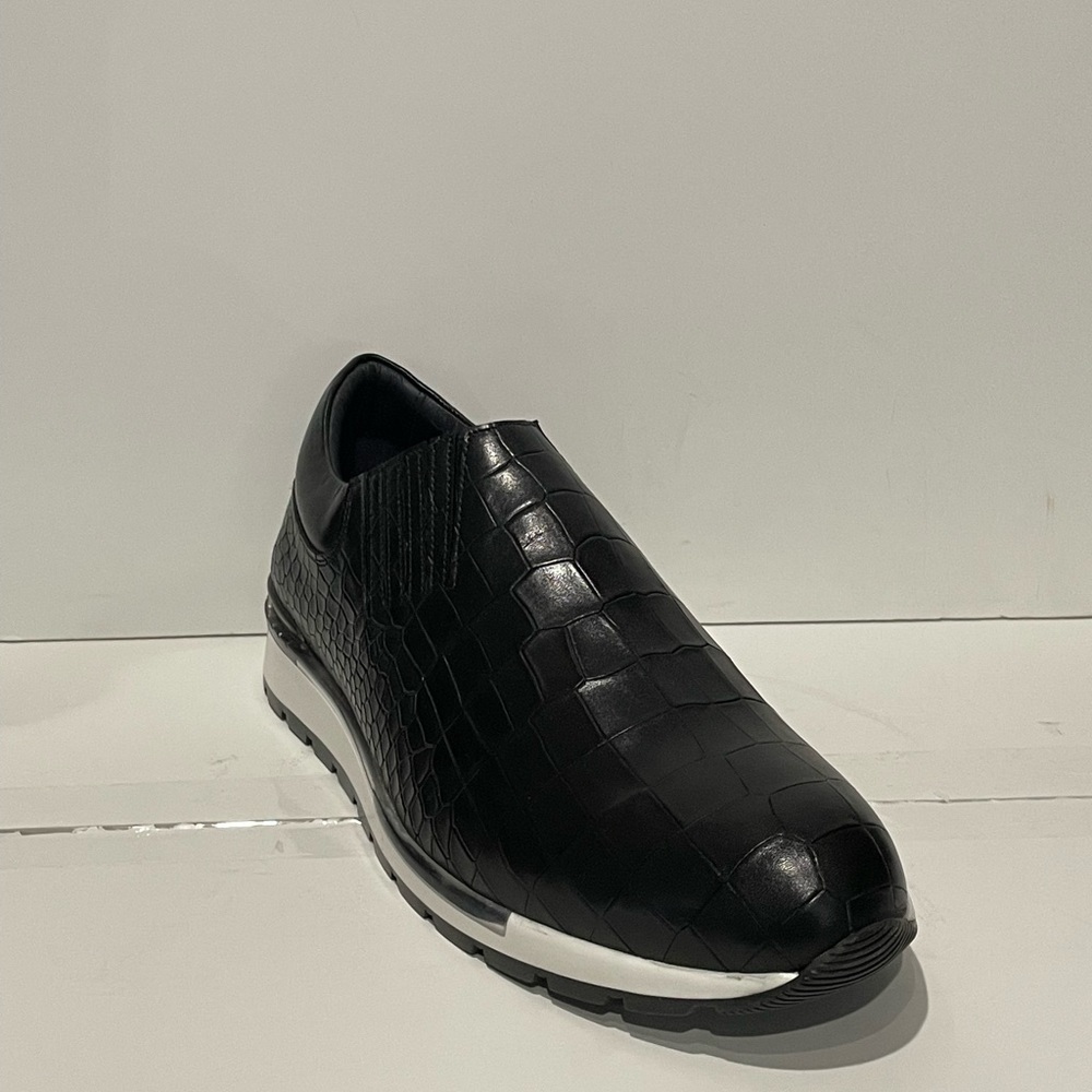 Duca Shoes Sneaker Black Leather Calf Alligator Print Slip. On